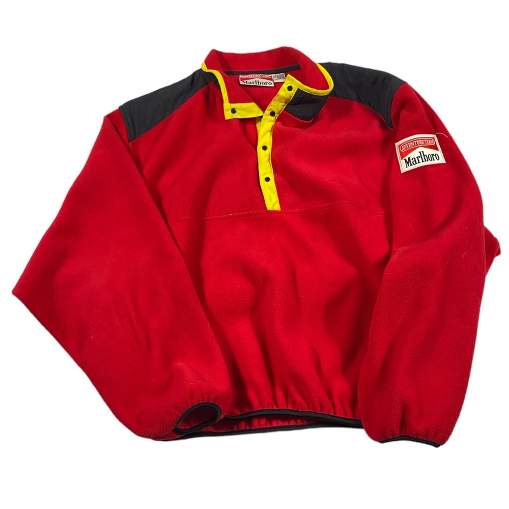 Vintage Adventure Team Marlboro Fleece Jacket Large VTG Red Gold Cigarette Ad